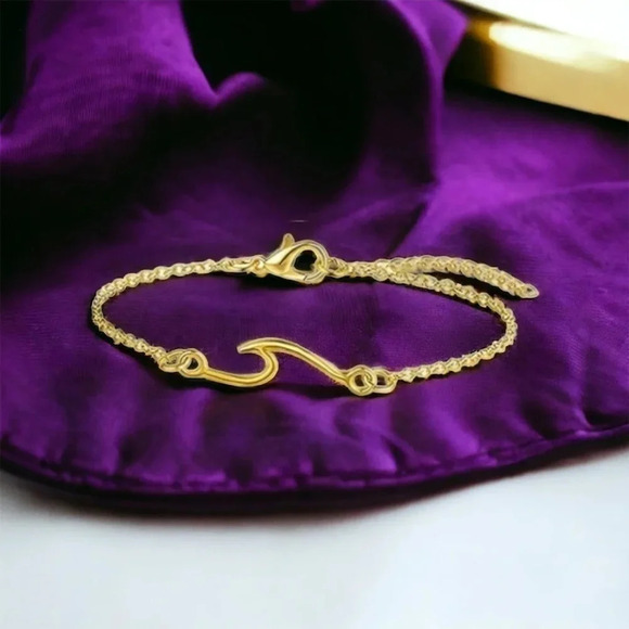 2 LEFT! Gold Wave Beach Anklet Bracelet - Picture 3 of 3